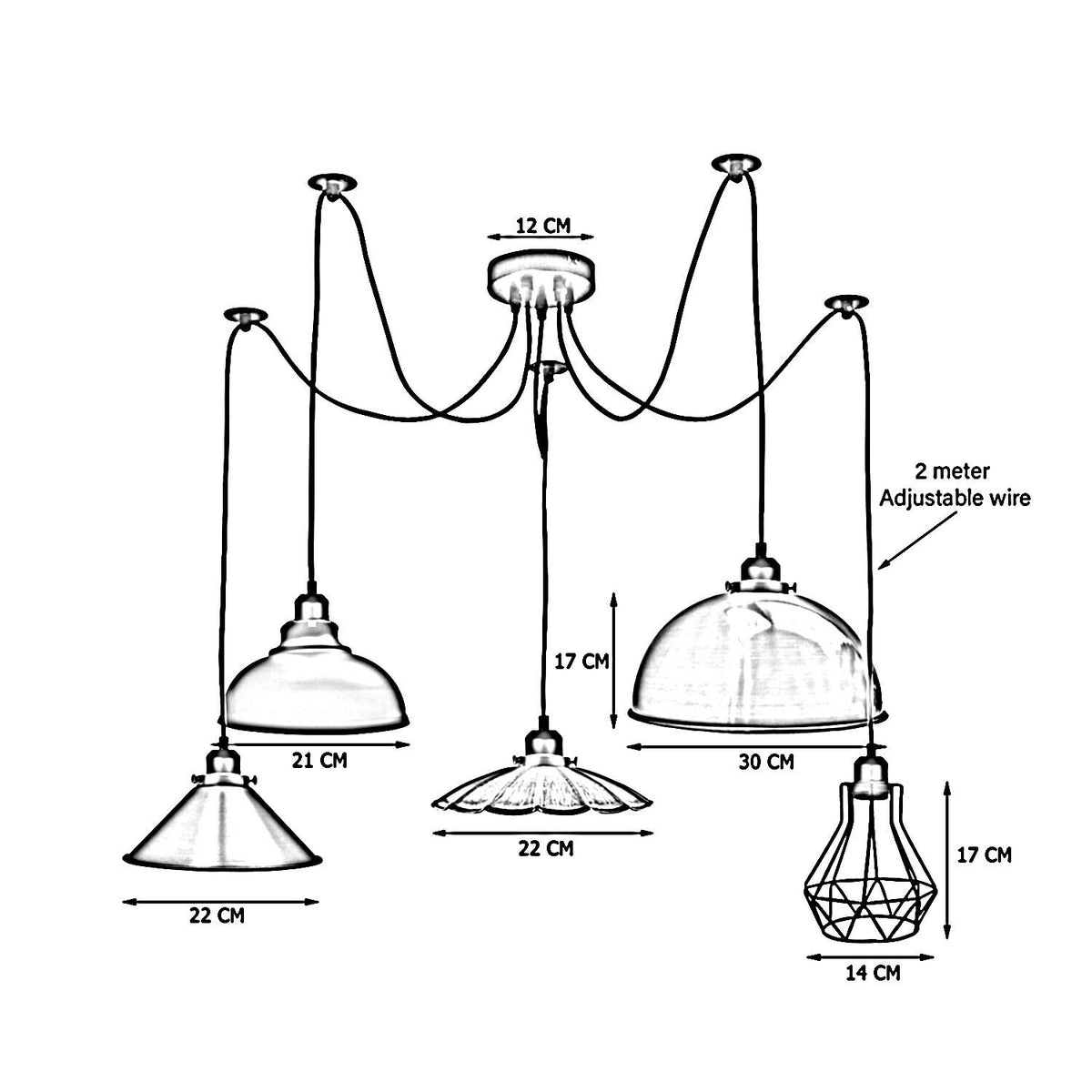 cortex-london-york-five-way-spider-pendant-light-e27-metal-pvc