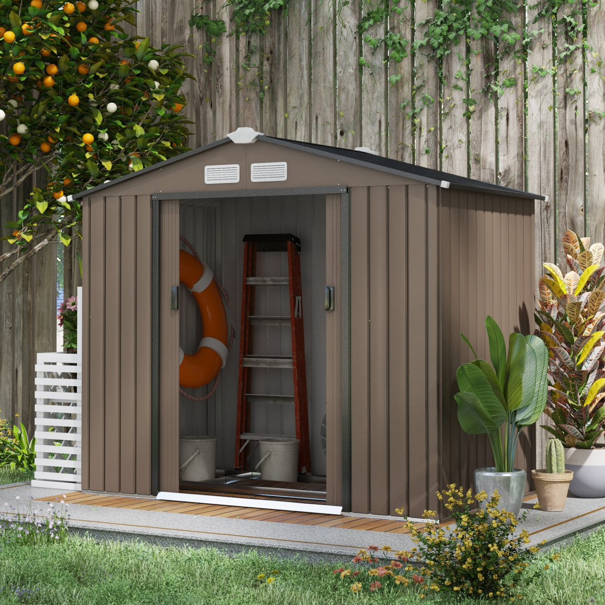 cortex-london-windsor-lockable-galvanised-steel-garden-shed-khaki