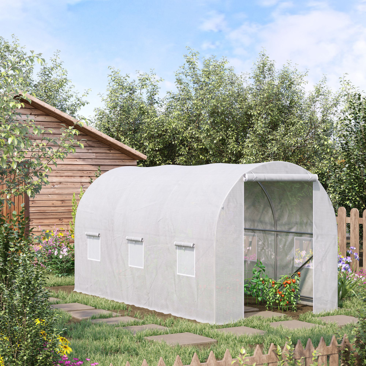 cortex-london-windsor-large-galvanized-steel-walk-in-poly-tunnel-greenhouse-white