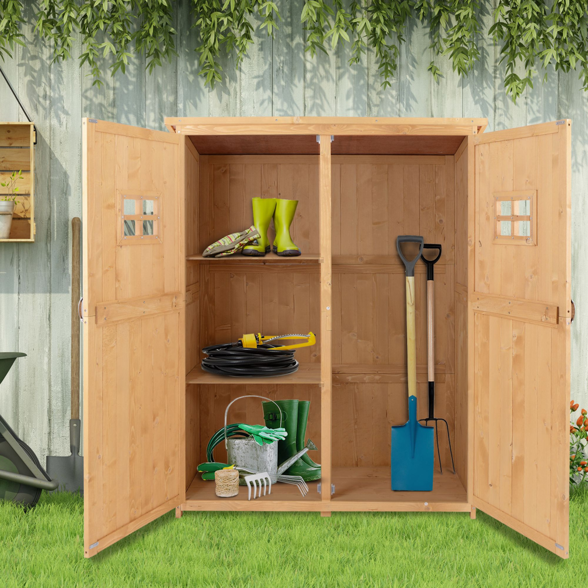 cortex-london-windsor-pine-wood-garden-shed-double-door
