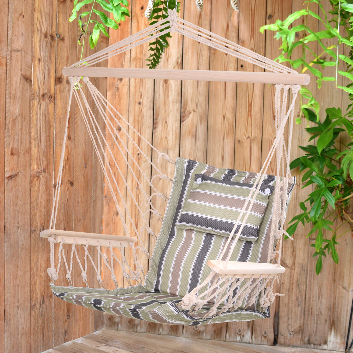 cortex-london-york-haven-rope-hanging-hammock-chair-muted-green-brown-blue-stripes-wooden-armrests