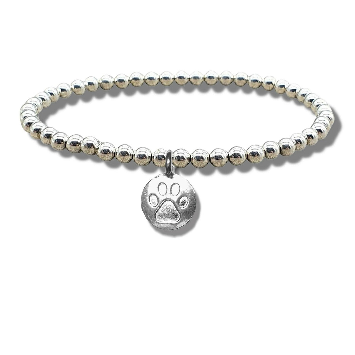 Paw Print Silver Beaded Bracelet