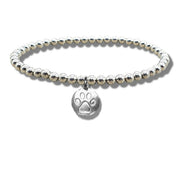 Paw Print Silver Beaded Bracelet