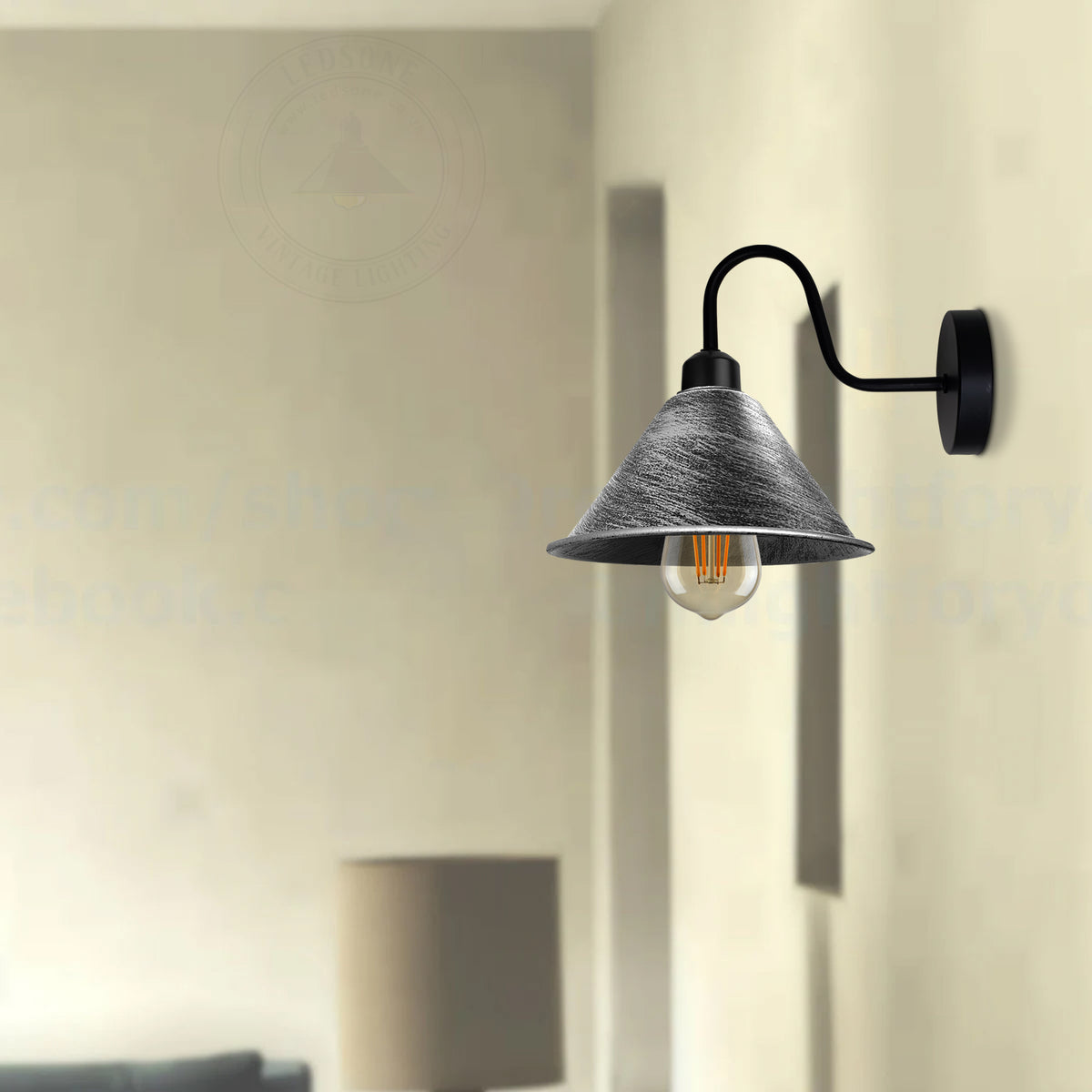 cortex-london-york-brushed-silver-black-vintage-wall-light-e27-metal-cone-shade