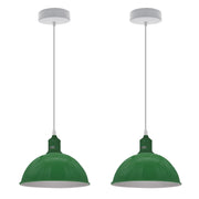 2Pack Dome Shaped Geen Loft Style Sturdy Metal Lamp Shade Pendant Lights 21cm Bottom Spray Painted Finish Inner White