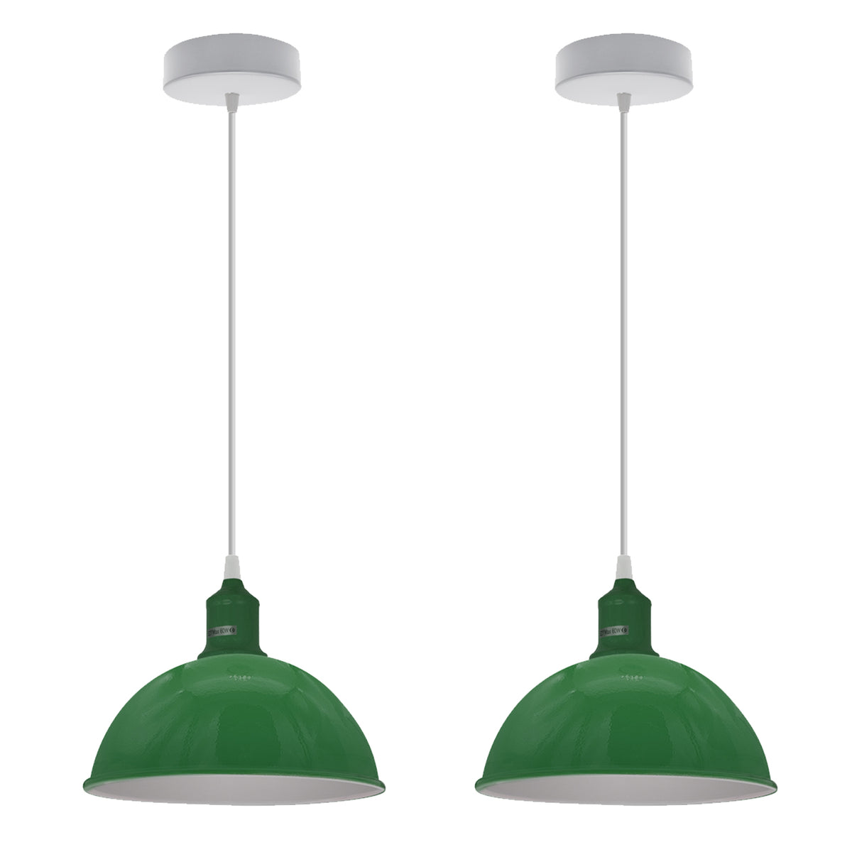 2Pack Dome Shaped Geen Loft Style Sturdy Metal Lamp Shade Pendant Lights 21cm Bottom Spray Painted Finish Inner White
