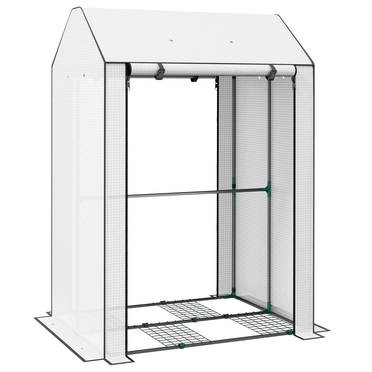 cortex-london-kew-outsunny-mini-greenhouse-white-four-shelves-roll-up-door