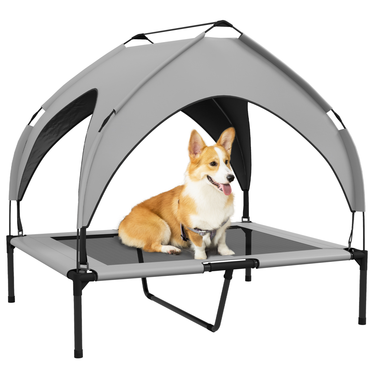 cortex-london-york-cooling-raised-dog-bed-dark-blue-breathable-mesh-canopy