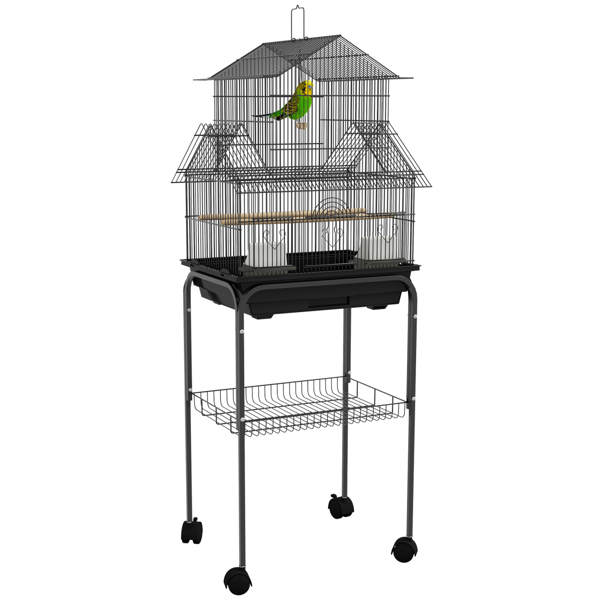 cortex-london-windsor-small-black-bird-cage-steel-plastic-perches-food-containers
