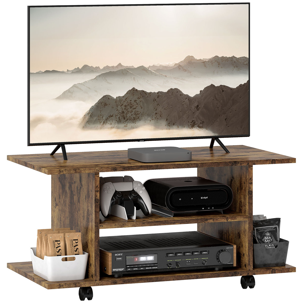 cortex-london-york-rustic-brown-tv-cabinet-stand-with-three-tier-storage-and-castor-wheels