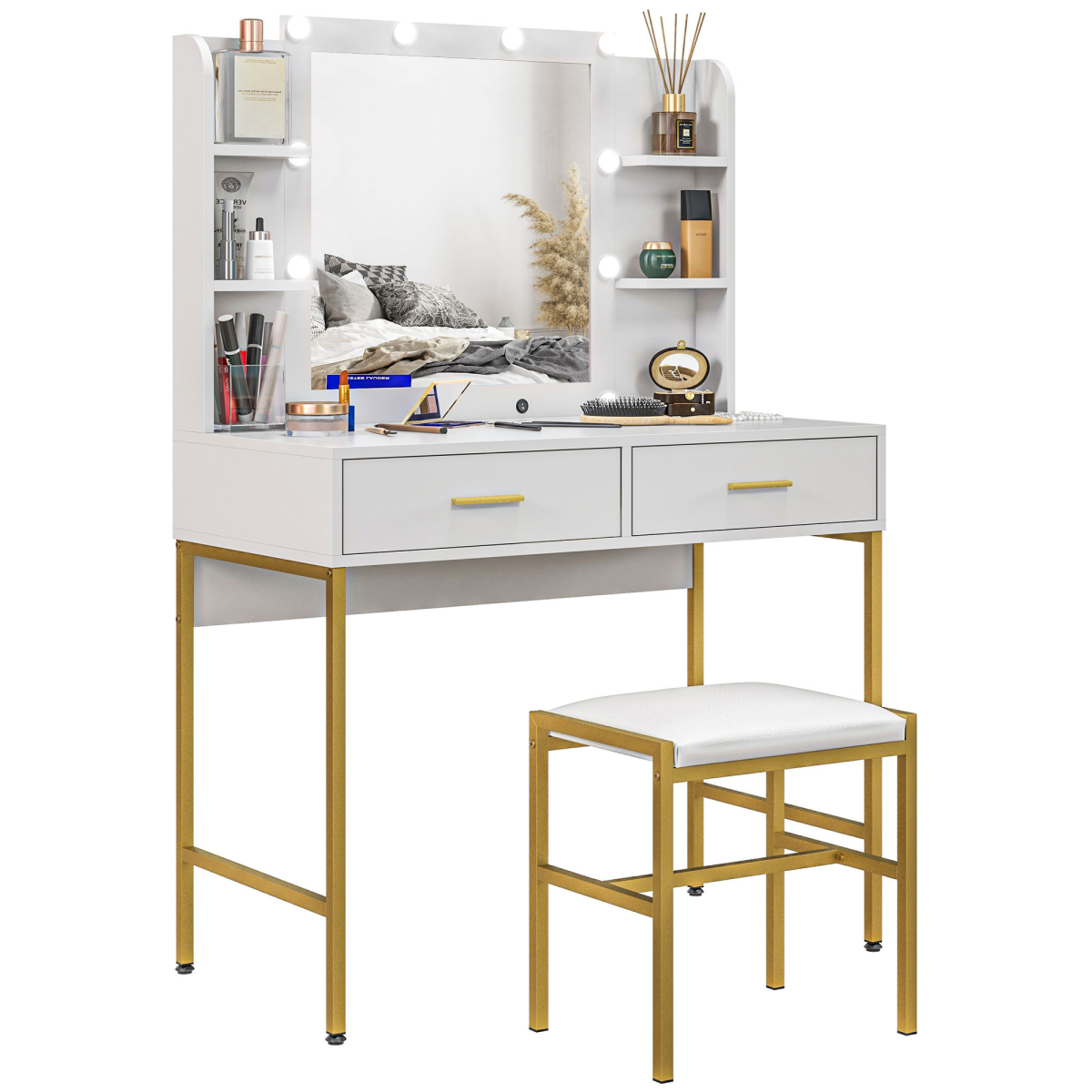 cortex-london-kensington-black-lighted-makeup-vanity-desk-set-with-mirror-stool-drawers