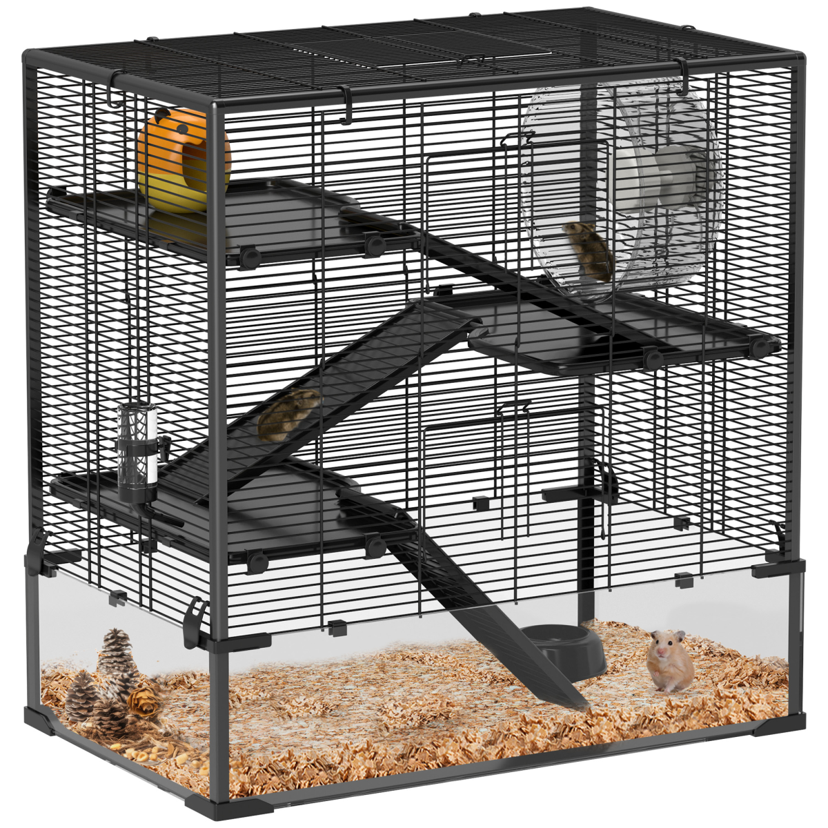 cortex-london-windsor-four-tier-hamster-cage-tempered-glass-base-black-transparent