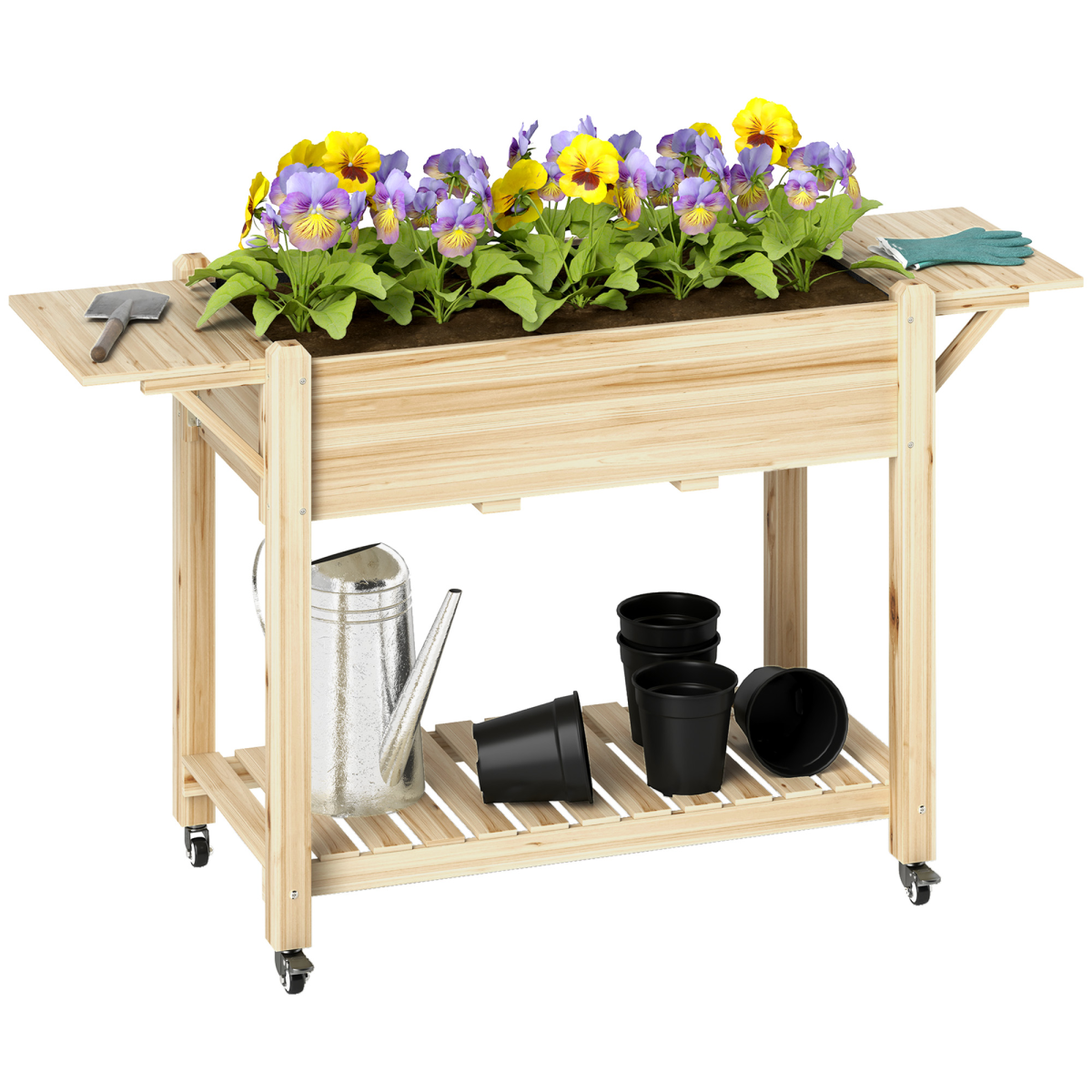 cortex-london-york-fir-wood-raised-planter-with-lockable-wheels