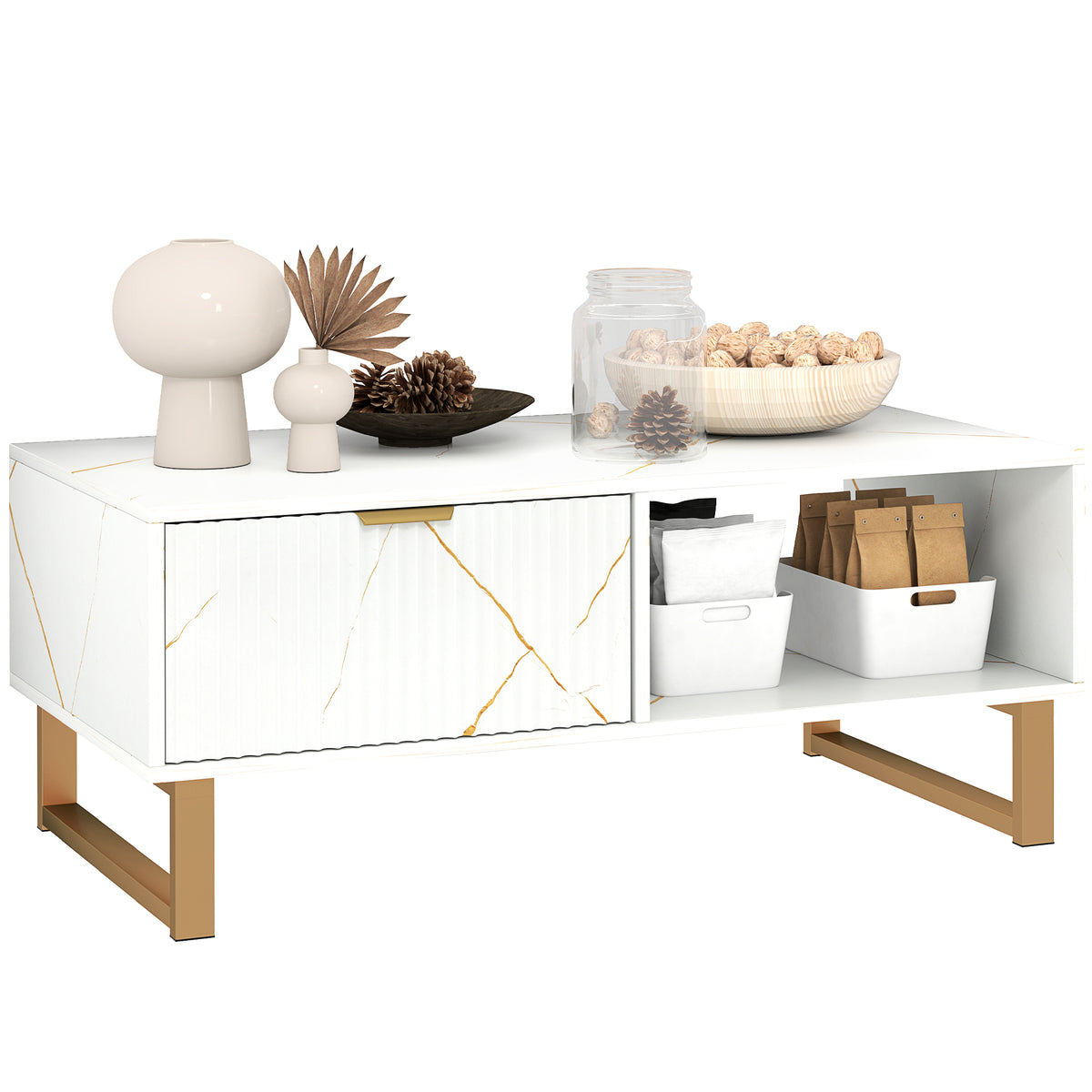 cortex-london-kensington-marble-pattern-coffee-table-black-drawer-open-shelves