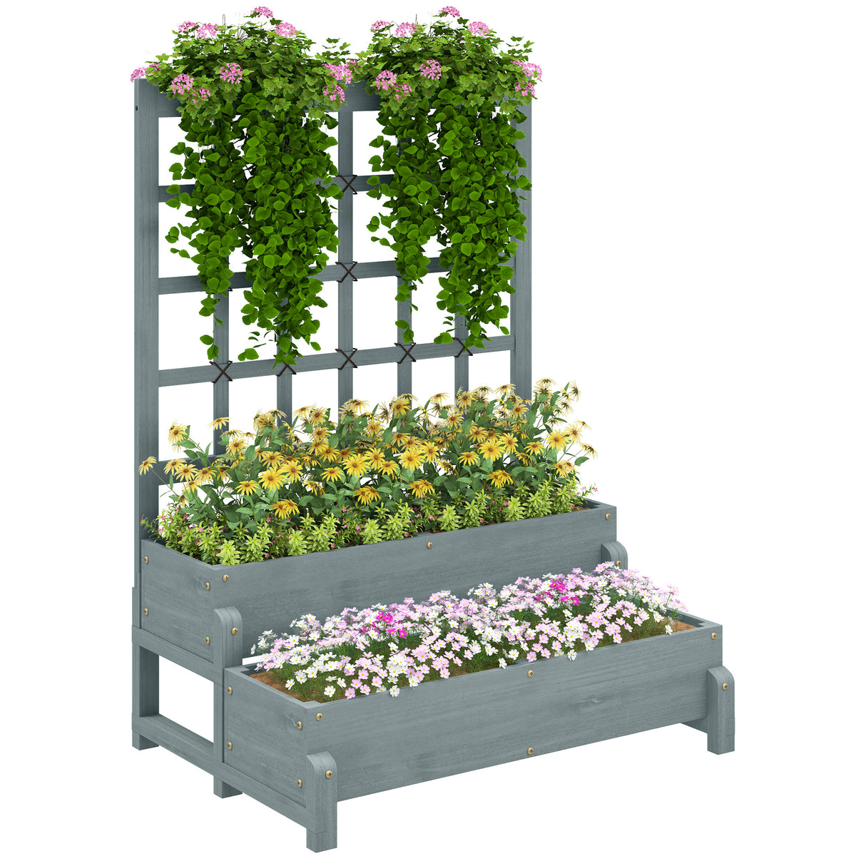 cortex-london-windsor-2-tier-wooden-raised-planter-with-trellis-and-drainage-holes