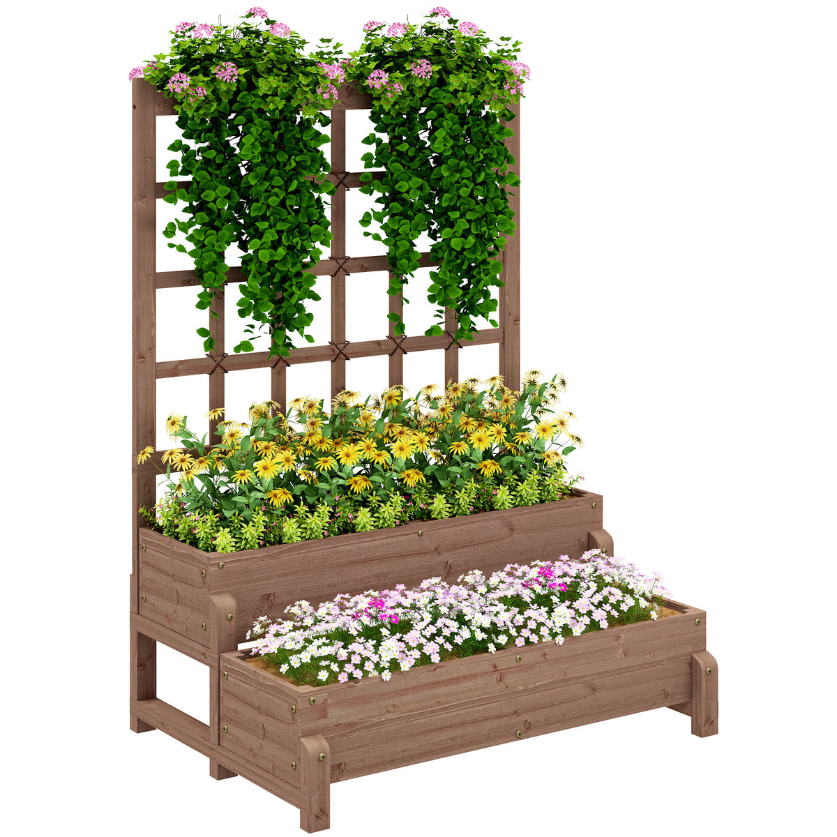 cortex-london-windsor-2-tier-wooden-raised-planter-with-trellis-and-drainage-holes