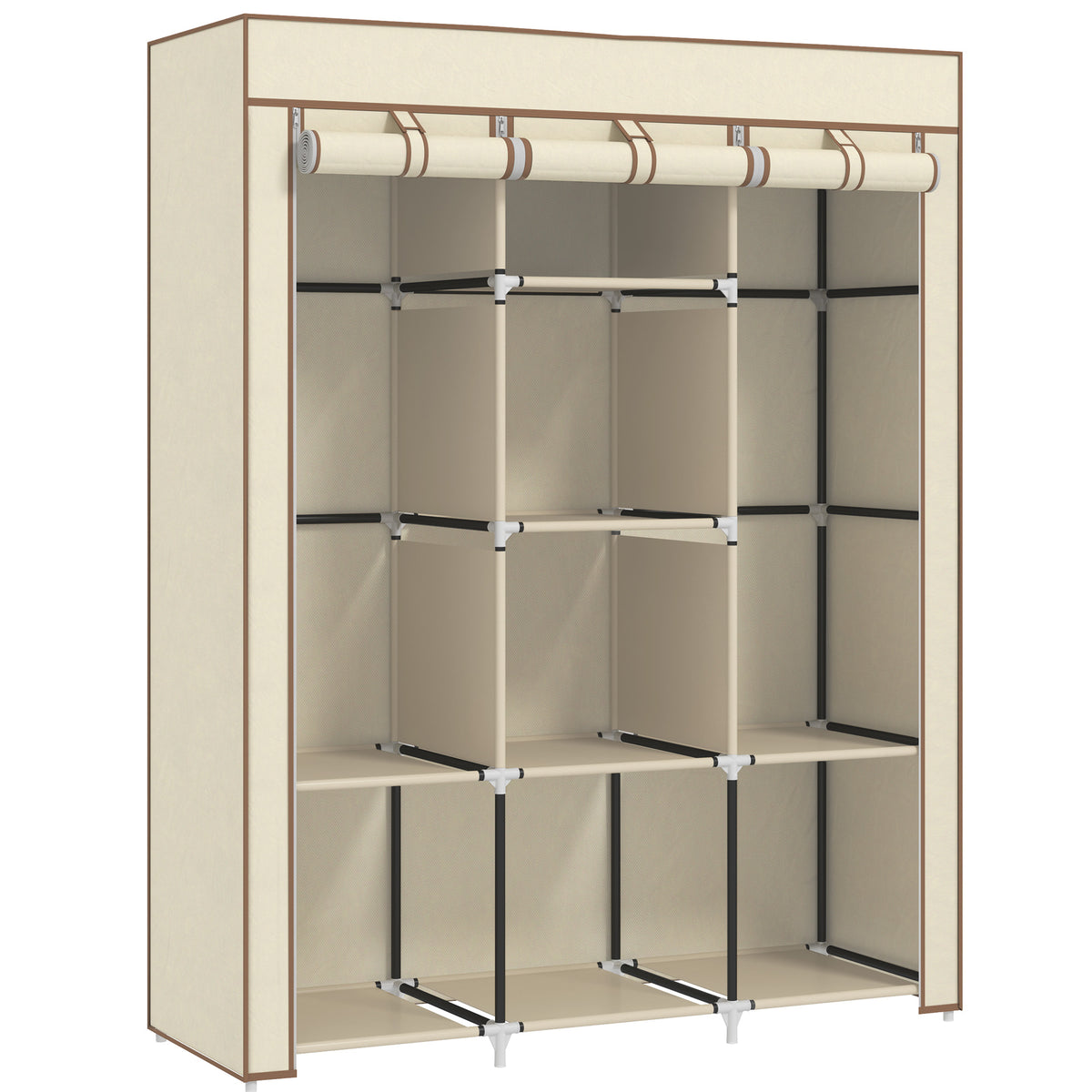 cortex-london-york-fabric-portable-wardrobe-8-shelves-2-hanging-rails-beige