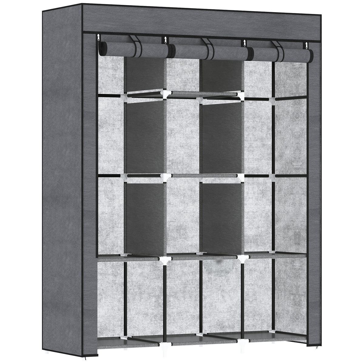 cortex-london-york-fabric-portable-wardrobe-8-shelves-2-hanging-rails-beige