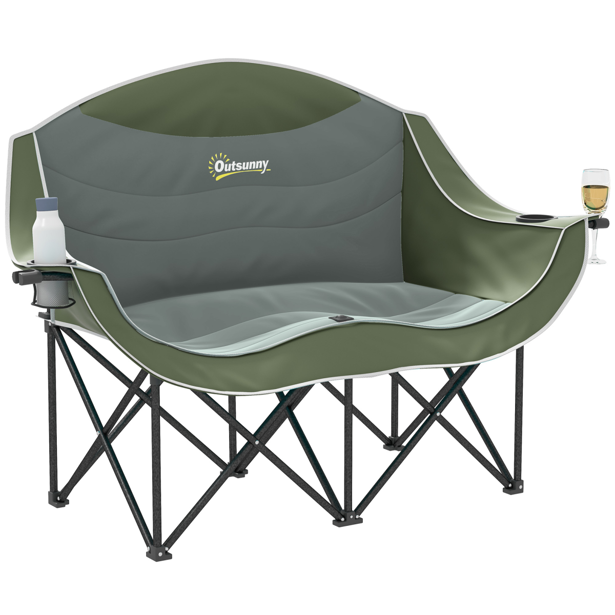 cortex-london-bath-double-camping-chair-green-padded-seats-armrests-cup-holders