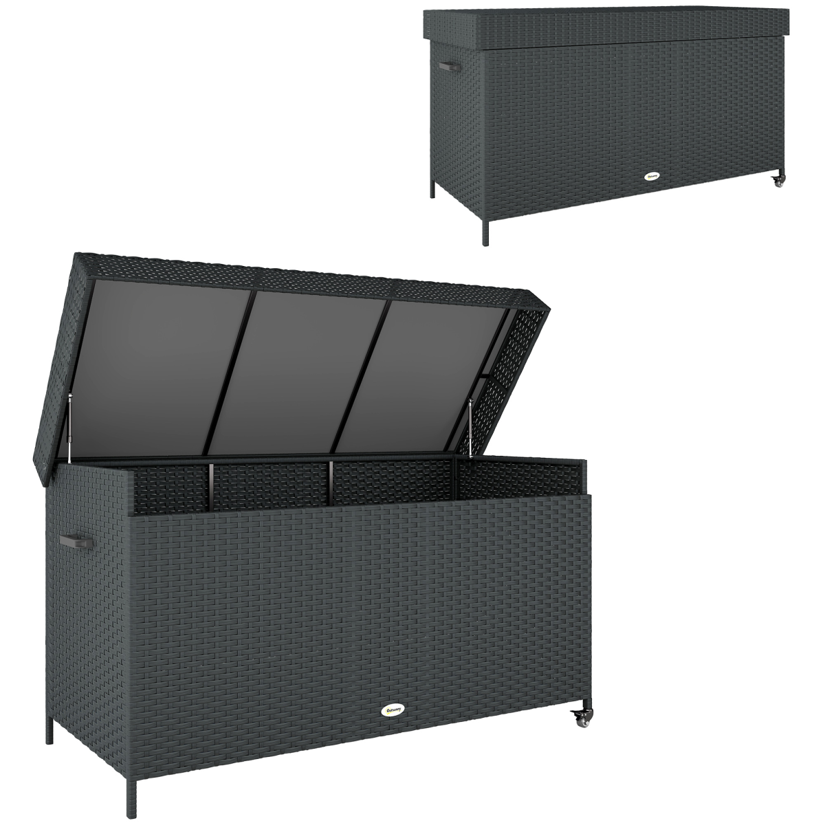 cortex-london-windsor-627-litre-rattan-garden-storage-box-gas-lift-lid-wheels-black