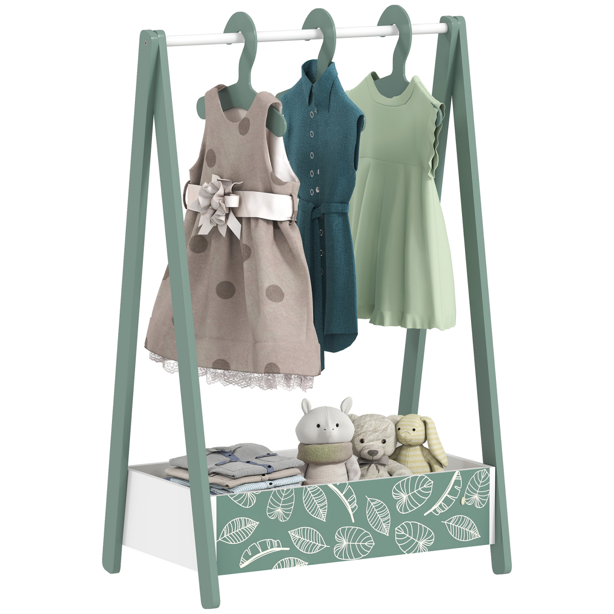 cortex-london-windsor-green-kids-clothes-rail-with-hangers-shelf