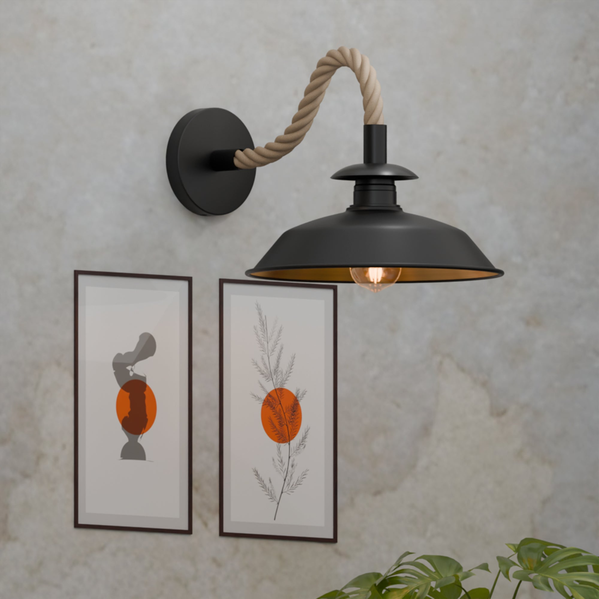 cortex-london-windsor-industrial-black-rope-wall-lamp-metal-shade