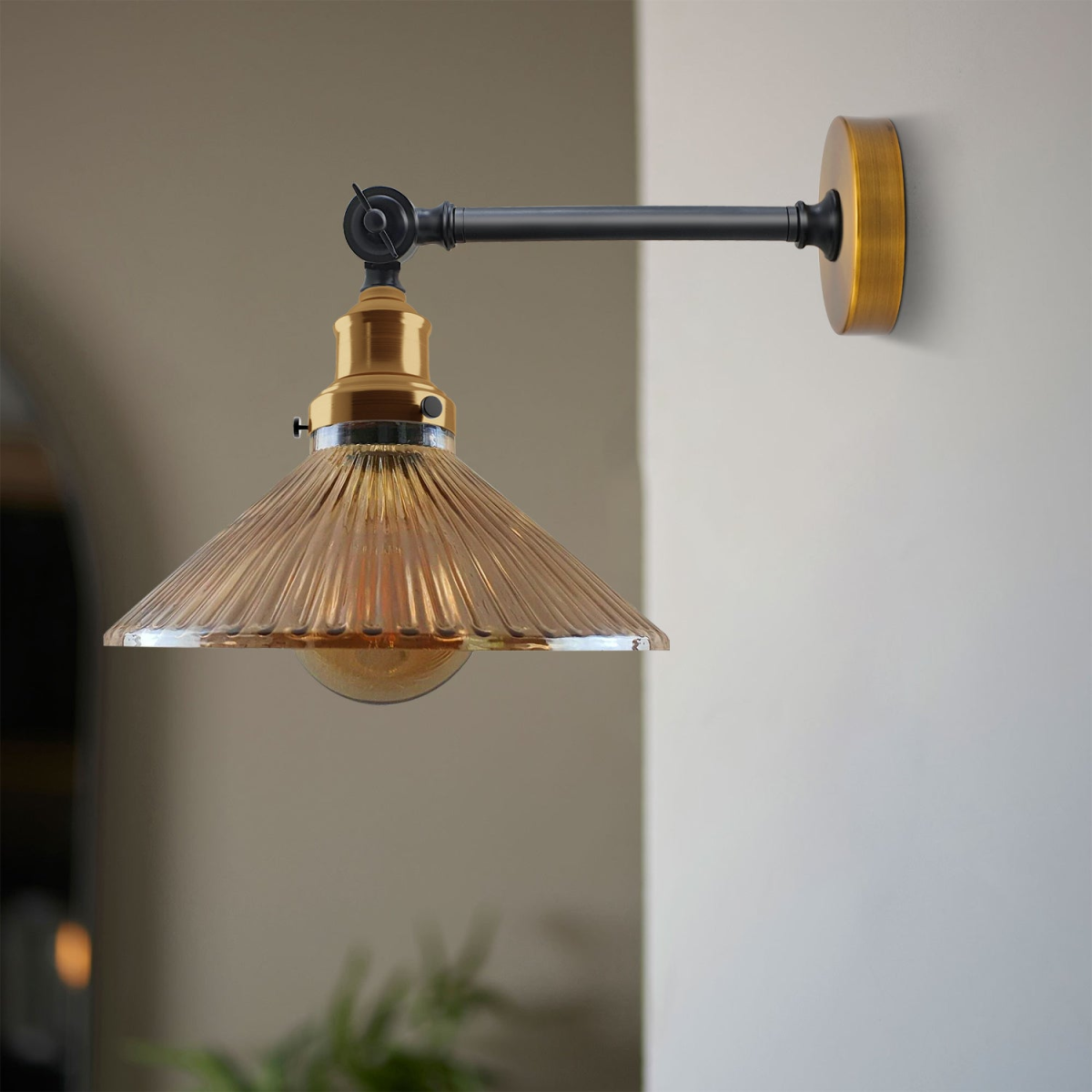 cortex-london-york-industrial-brass-glass-wall-light-amber-ribbed-glass-e27