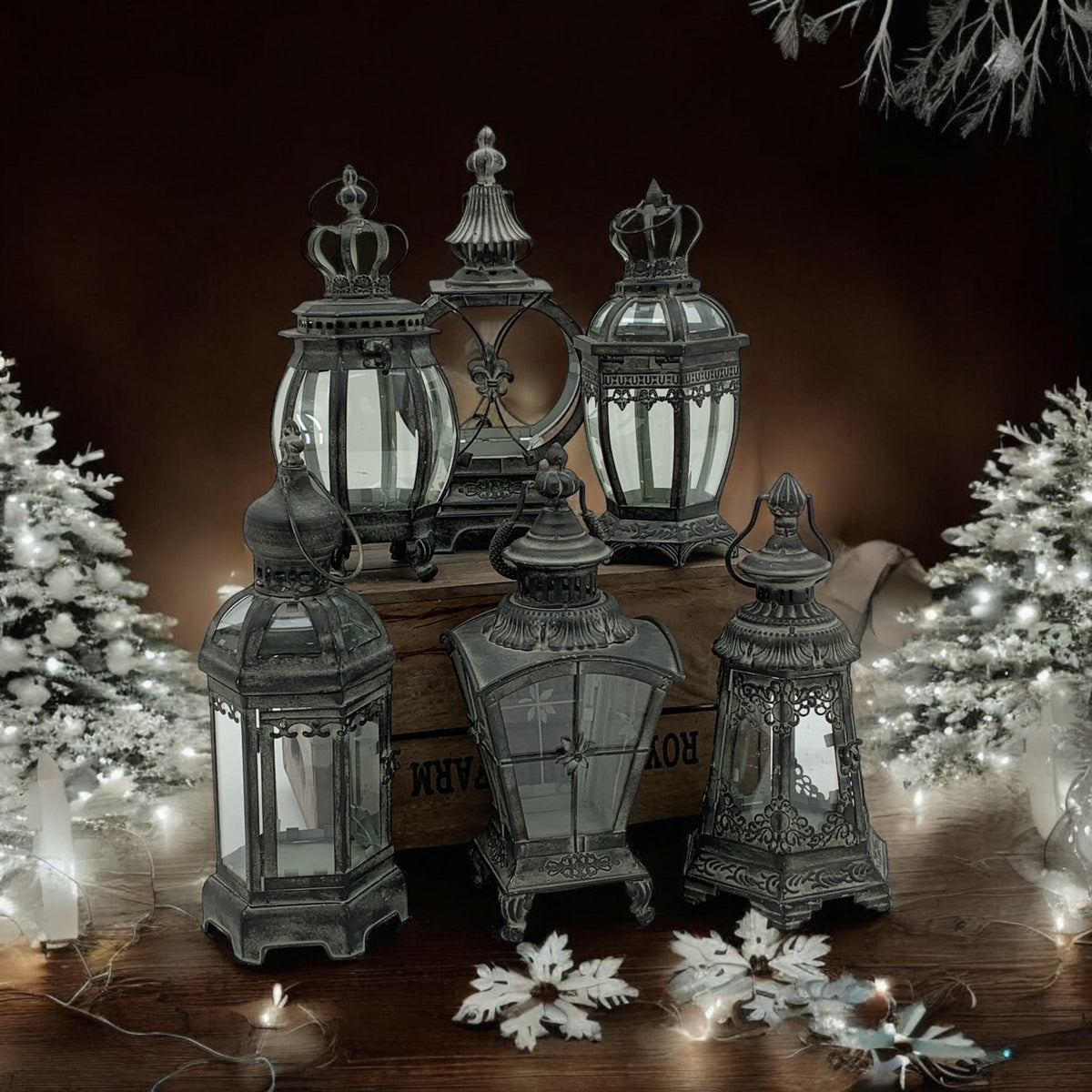 Stylish & Elegant Stunning Set of 6 Metal Bronze Tealight Lantern Holders – Art Deco Style with Painted Metal Frame, Glass Panels, Perfect for Flameless/LED Candles, Indoor & Outdoor Décor