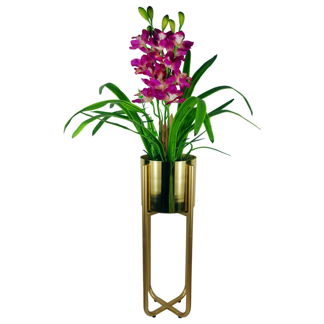 Tall Gold Stand with Iridescent Rainbow Metal Planter 62cm x 18cm