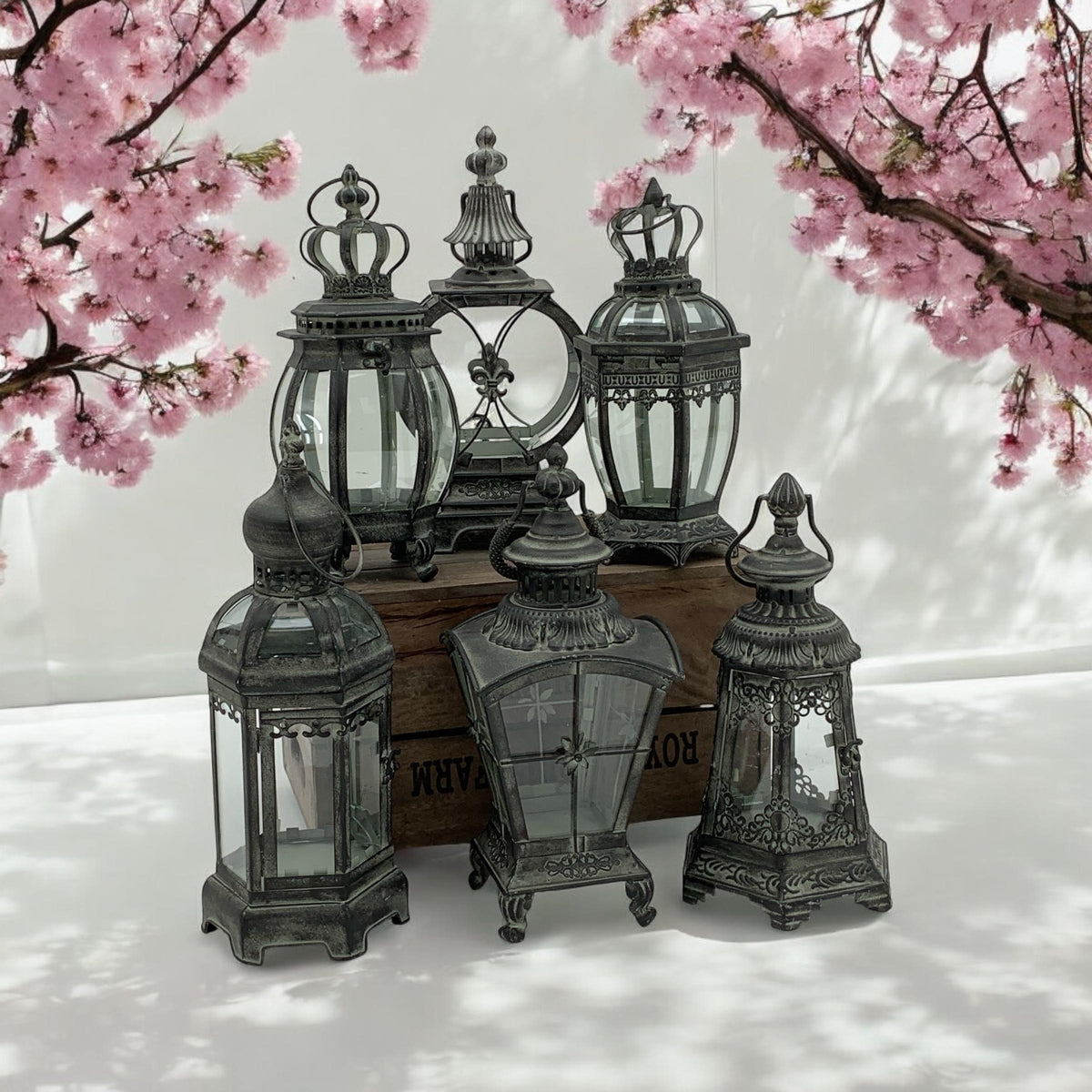 Stylish & Elegant Stunning Set of 6 Metal Bronze Tealight Lantern Holders – Art Deco Style with Painted Metal Frame, Glass Panels, Perfect for Flameless/LED Candles, Indoor & Outdoor Décor