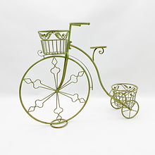 AcaciaHome Stylish and Charming Green Metal Bicycle Flower Pot Holder with Basket and Trolley – Decorative Garden Planter for Indoors or Outdoors, Fun Display for Flowers, Herbs, or Palms (107CM)