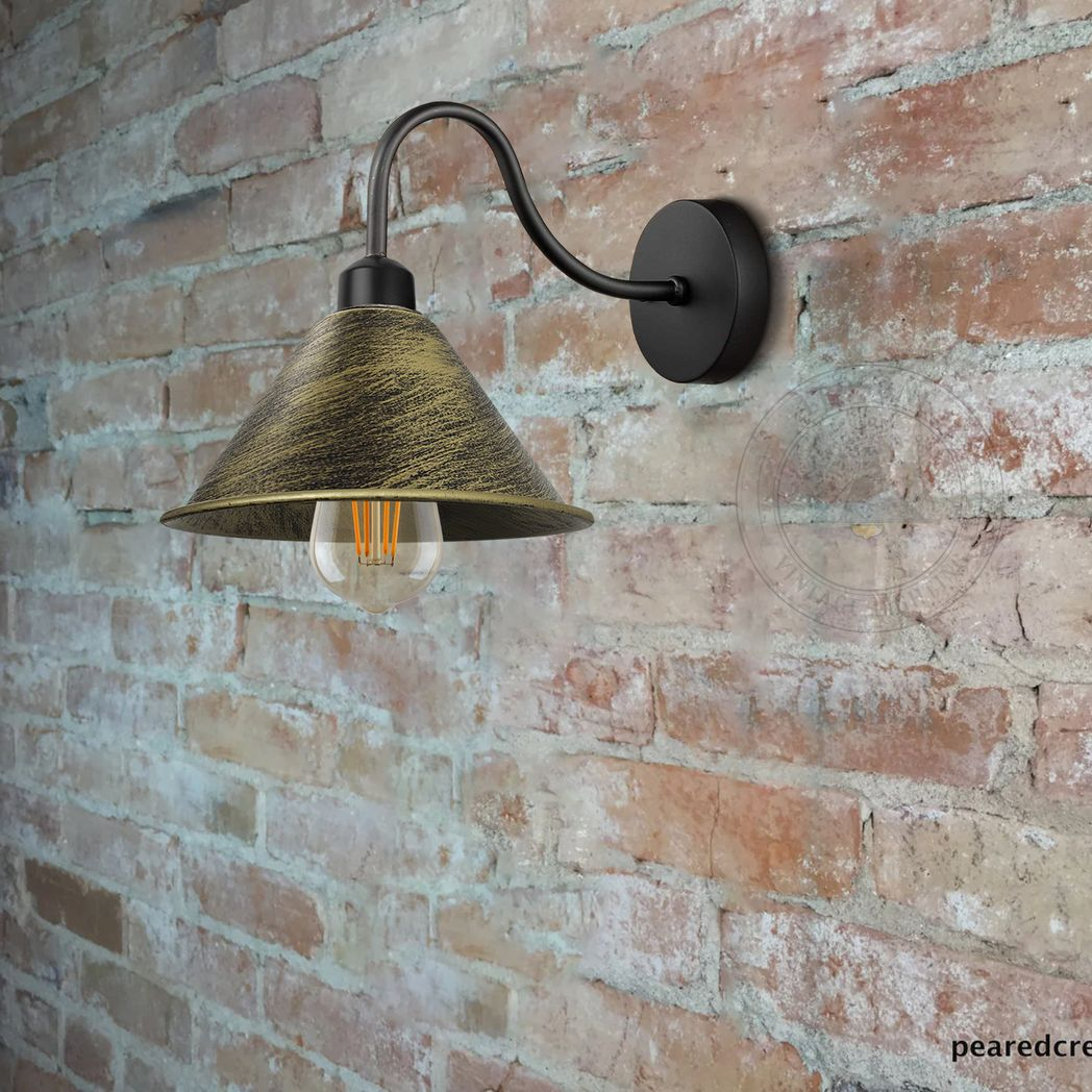 cortex-london-york-brushed-brass-black-vintage-e27-wall-light-cone-metal-shade