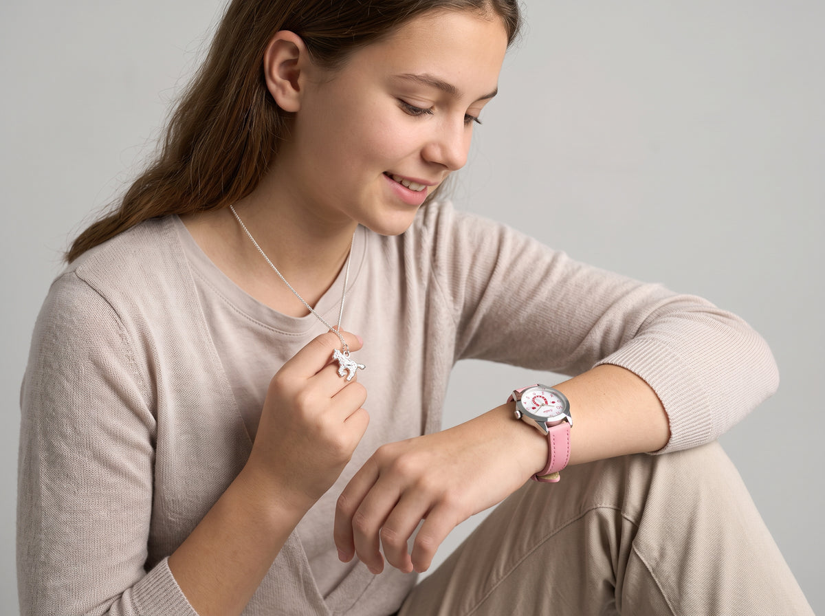 cortex-london-windsor-pink-horse-watch-girls-silvertone-jewellery-set-rel24