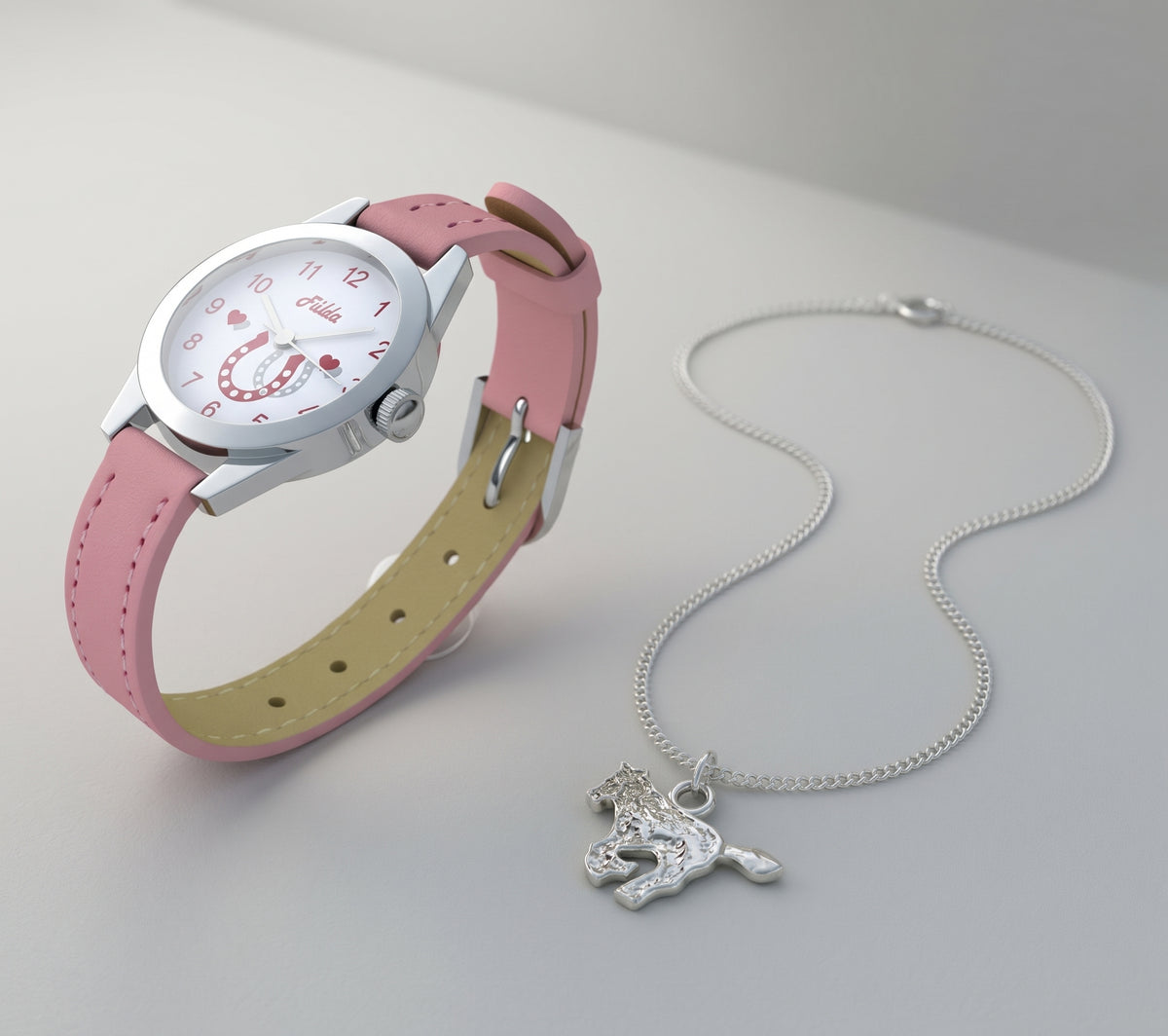 cortex-london-windsor-pink-horse-watch-girls-silvertone-jewellery-set-rel24