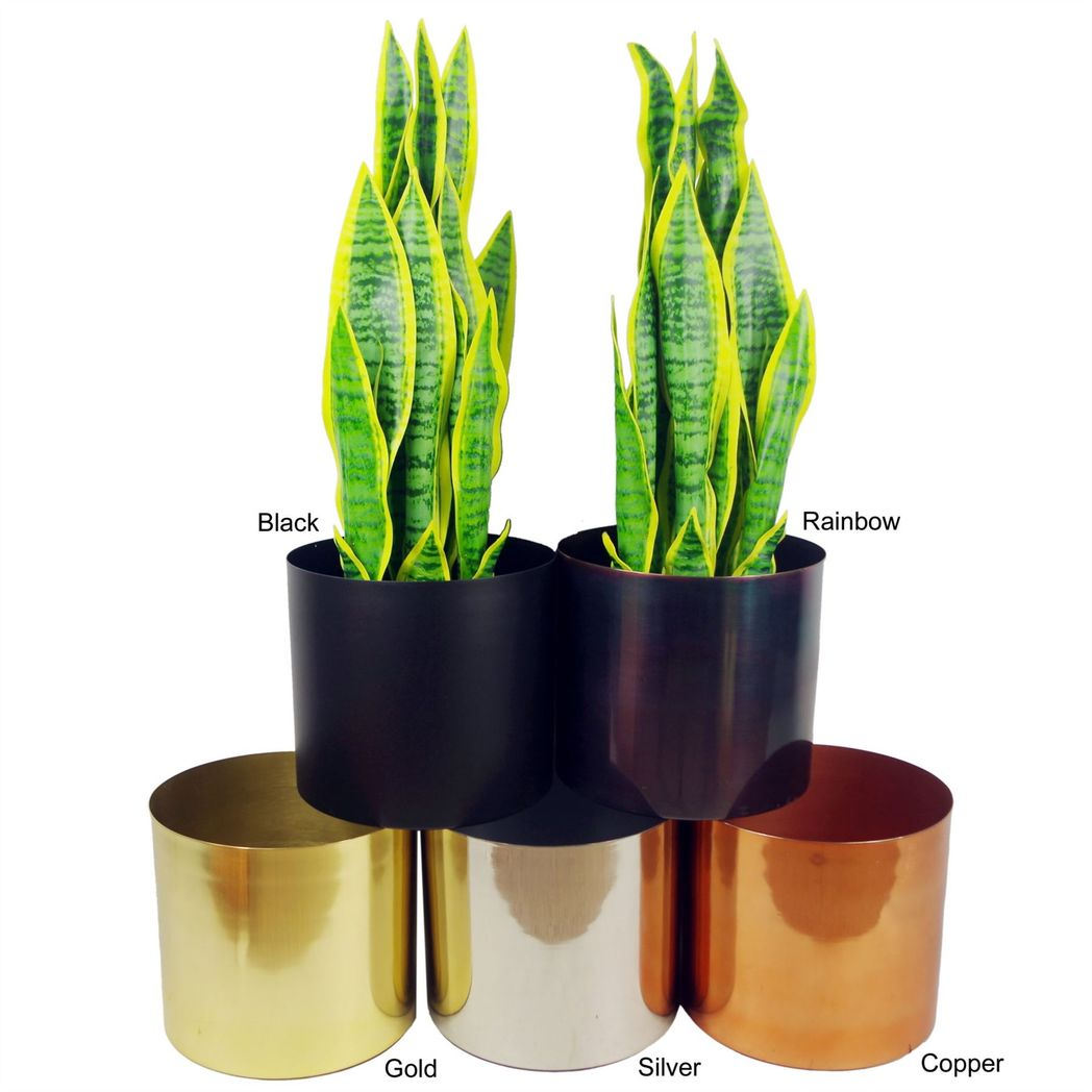Tall Gold Stand with Iridescent Rainbow Metal Planter 62cm x 18cm