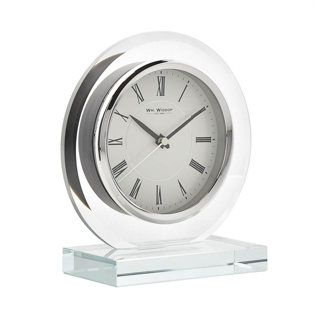 cortex-london-windsor-wm-widdop-round-glass-mantel-clock-white-roman-numeral-dial