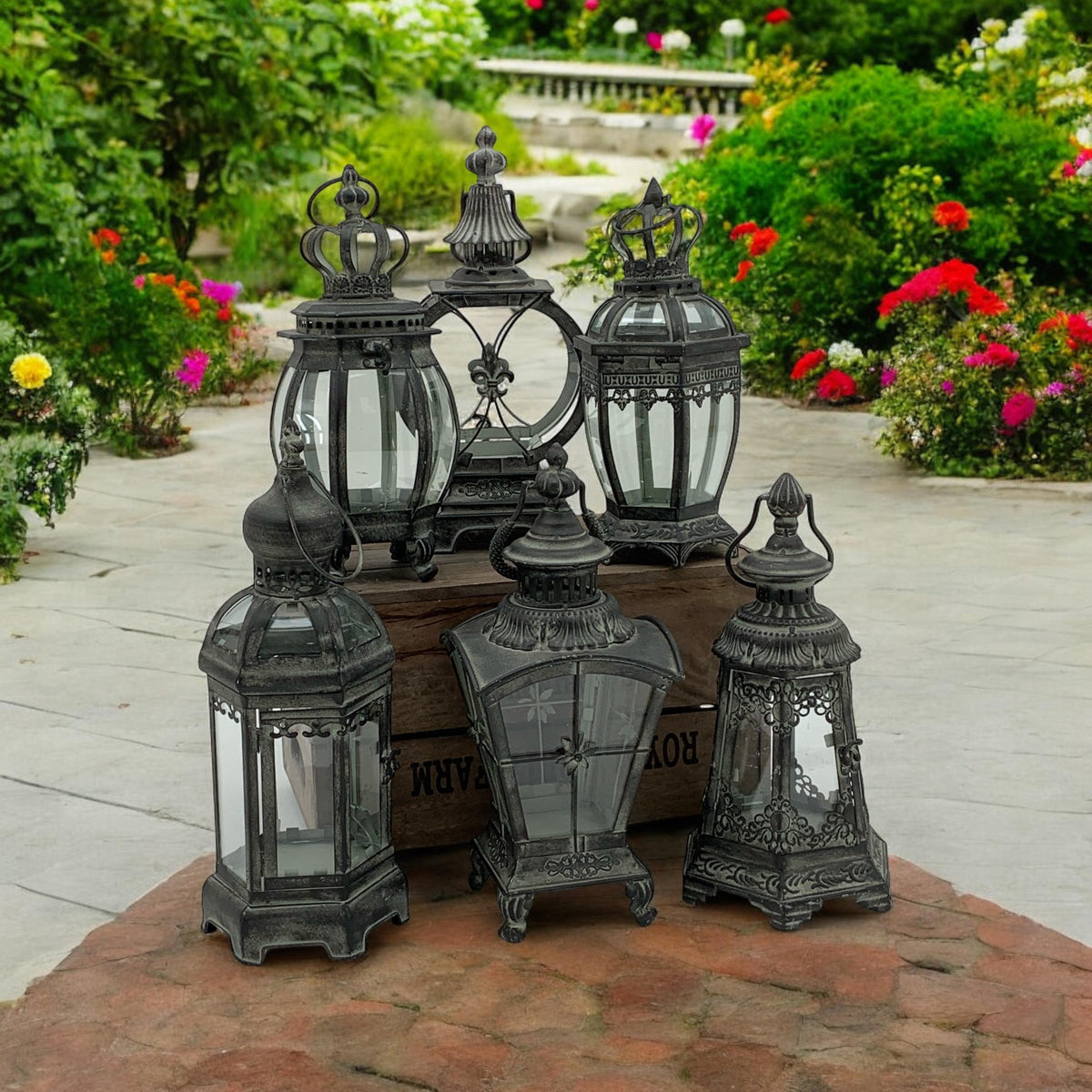 Stylish & Elegant Stunning Set of 6 Metal Bronze Tealight Lantern Holders – Art Deco Style with Painted Metal Frame, Glass Panels, Perfect for Flameless/LED Candles, Indoor & Outdoor Décor