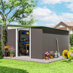 11.3 x 9.2ft Steel Garden Shed Metal Tool House Double Doors & 2 Air Vents, Grey