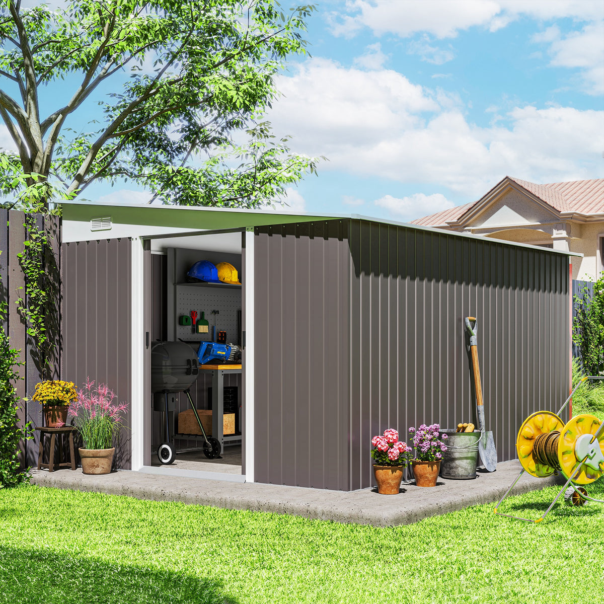 cortex-london-windsor-steel-garden-shed-double-sliding-doors-grey