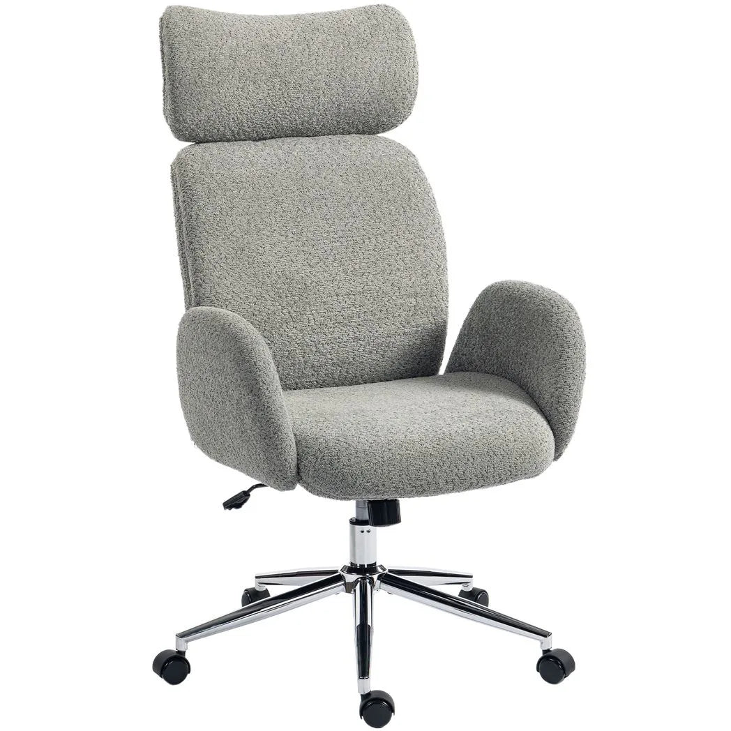 HOMCOM Office Chair with Adjustable Headrest, Spring Pack, Curved Line, Boucle Fabric - Charcoal Grey