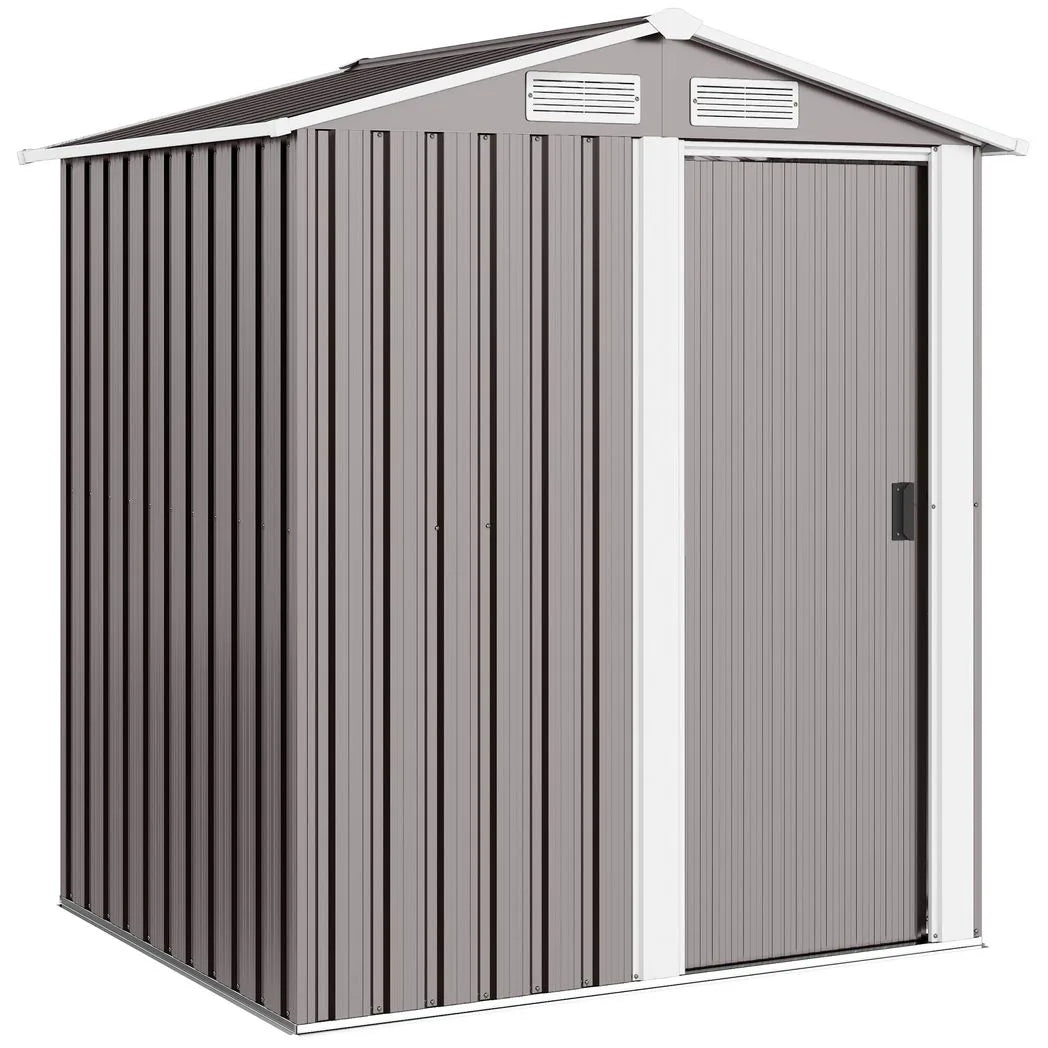 Outsunny Garden Metal Tool Storage Shed with Sliding Door, Sloped Roof and Foundation Kit, 152 x 132 x 188cm, Grey