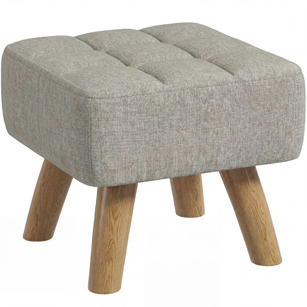 HOMCOM Linen-Look Square Padded Footstool - Light Brown