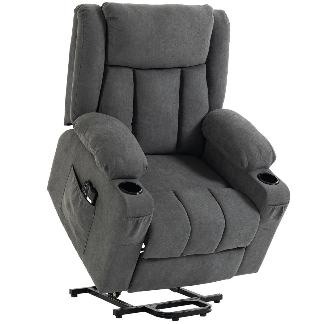 HOMCOM Dual Motor Recliner Chair, 55° Electric Lift Chair for Elderly, Recliner Armchair with Massage and Heat, Dark Grey