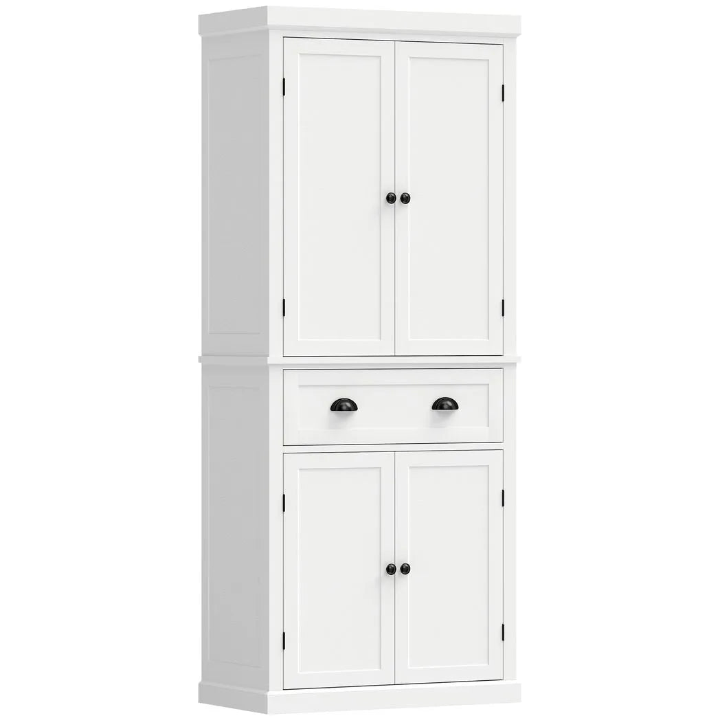 HOMCOM Tall Kitchen Cupboard, 183 cm Freestanding Storage Cabinet with Drawer, 4 Doors and Adjustable Shelves, White