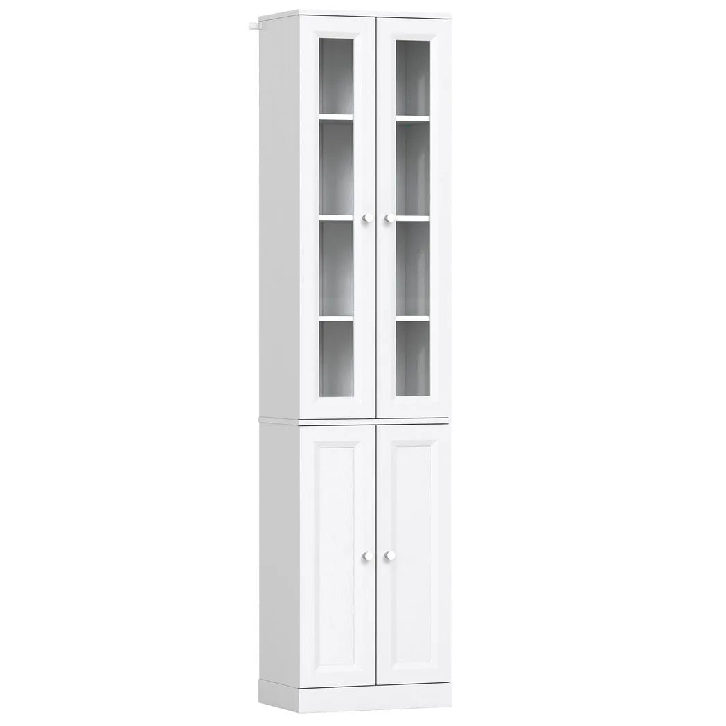 HOMCOM Tall Bathroom Storage Cabinet, 6-Tier Slim Bathroom Cabinet with Adjustable Shelf, 4 Soft-Close Doors, White