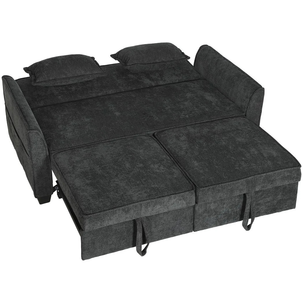 HOMCOM 2 Seater Sofa Bed, 4-in-1 L-Shaped Convertible Pull-Out Sleeper Sofa with Adjustable Backrest and Side Pockets, Black