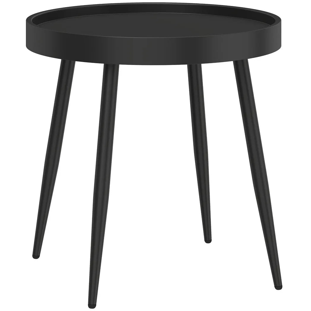 Outsunny 49.5 cm Round Garden Table, Small Outdoor Coffee Side Table with Plastic Tray-Style Top, Metal Legs, Black