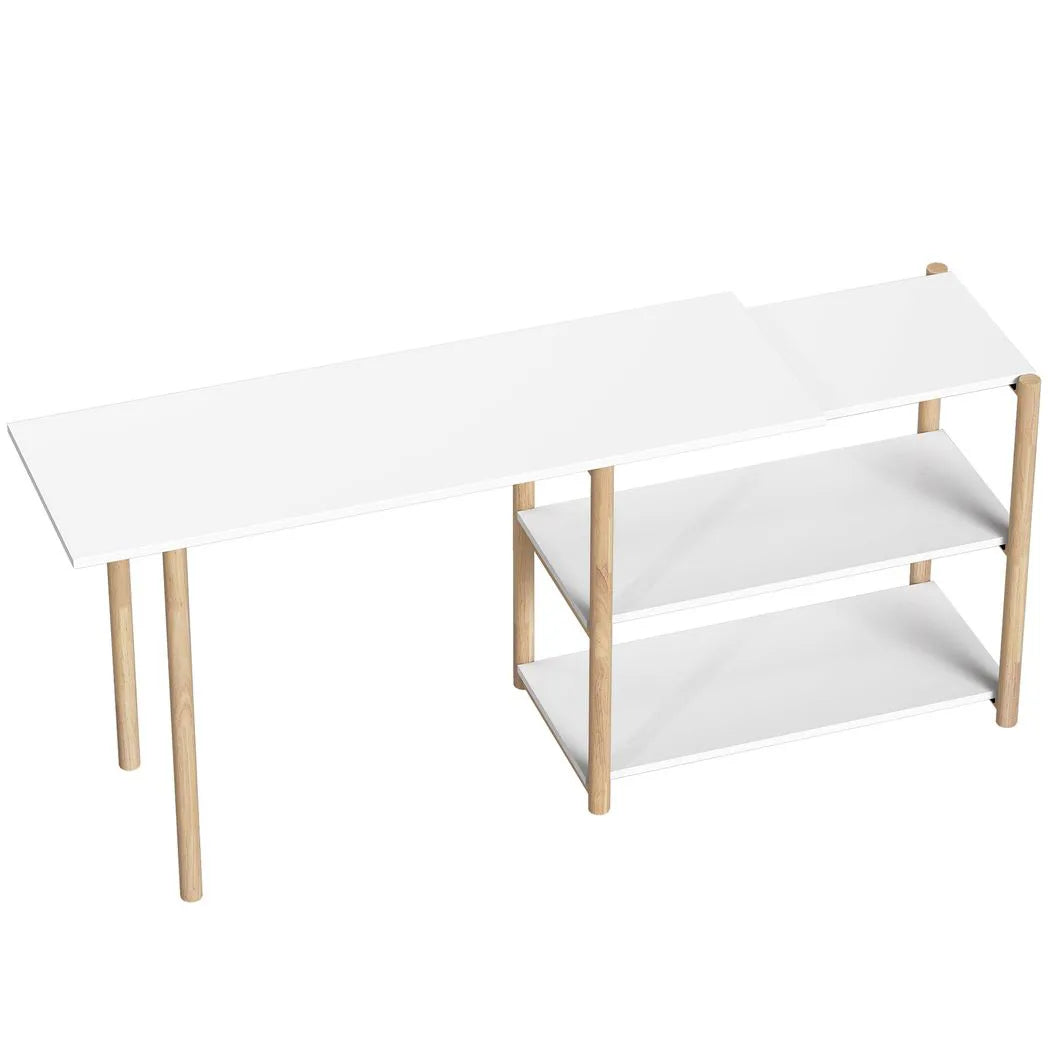 HOMCOM Computer Desk with Storage Shelves Modern Writing Desk Bamboo Frame for Home Office 150 cm White and Oak