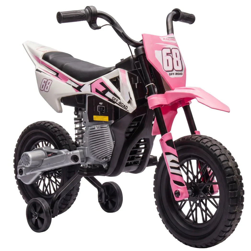 AIYAPLAY Kids Electric Motorcycle, 12V Ride On Motorbike with Training Wheels, Soft Start, Suspension, Music for 3?6 Years, Pink