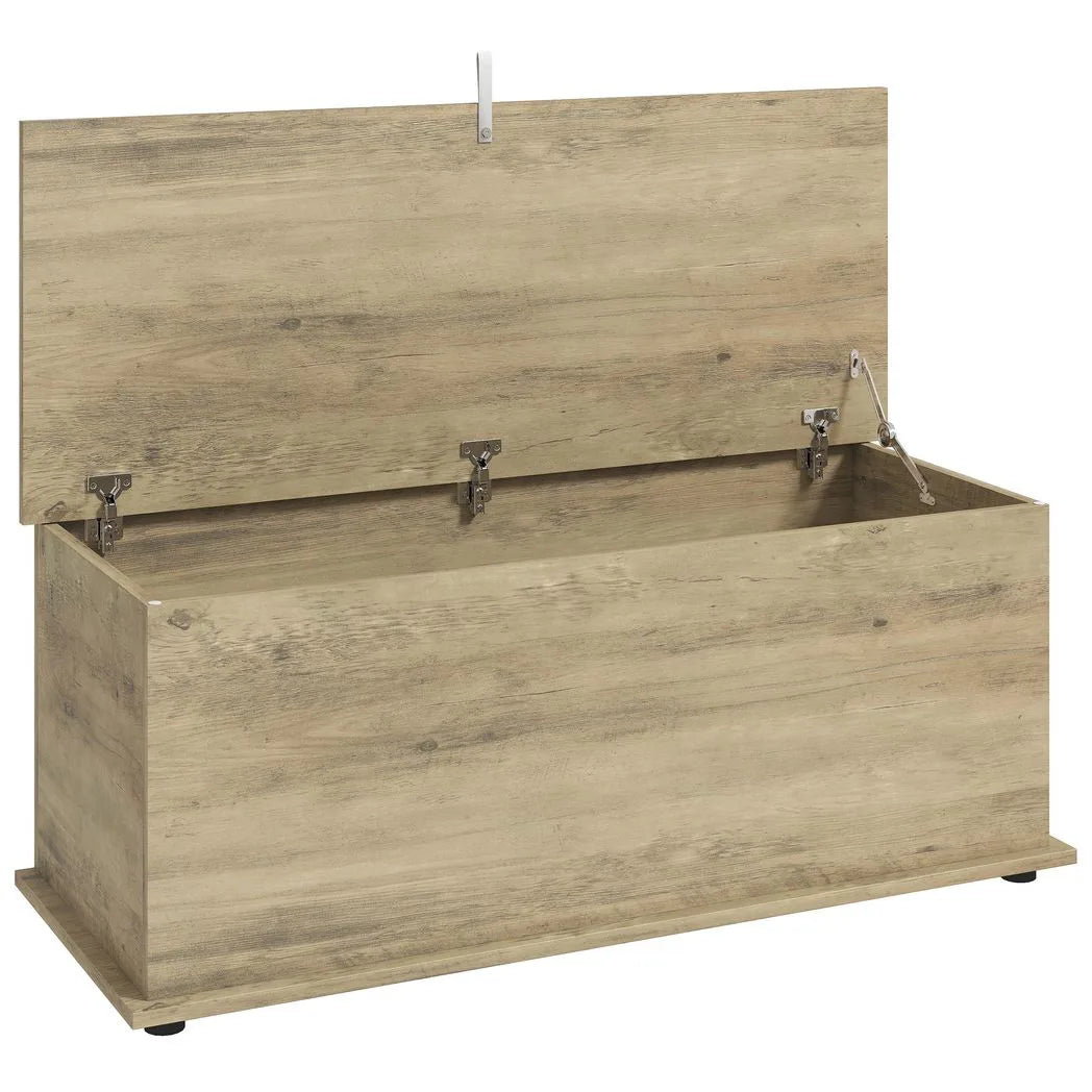 HOMCOM Large 114L Storage Chest Grey Wood Bench Trunk with Safety Lid for Bedroom Hallway and Living Room 100 x 40 x 40cm
